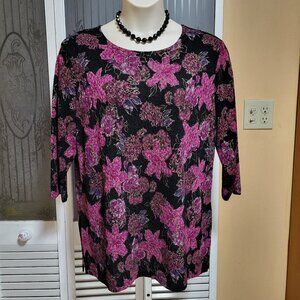 JM Collection Ladies Beautiful Floral Scoop Neck Blouse
